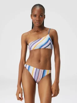 Bikini à épaule dénudée en crochet rayé