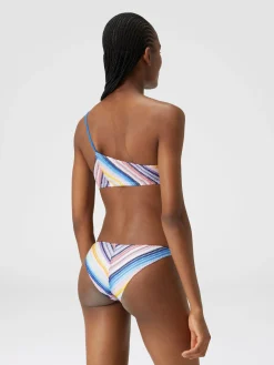 Bikini à épaule dénudée en crochet rayé