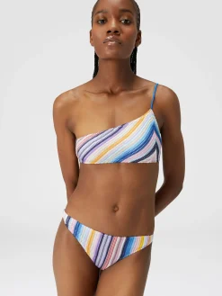 Bikini à épaule dénudée en crochet rayé