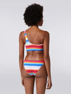 Bikini à épaule dénudée en nylon extensible à imprimé zig zag