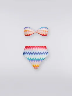 Bikini avec slip taille haute en tissu à imprimé zig zag