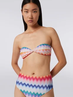 Bikini avec slip taille haute en tissu à imprimé zig zag