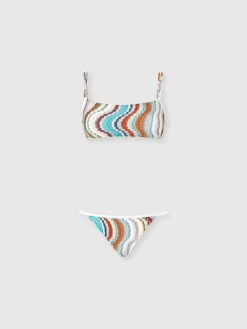 Bikini bandeau à motif vague lamé