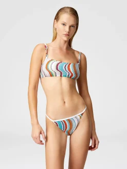 Bikini bandeau à motif vague lamé