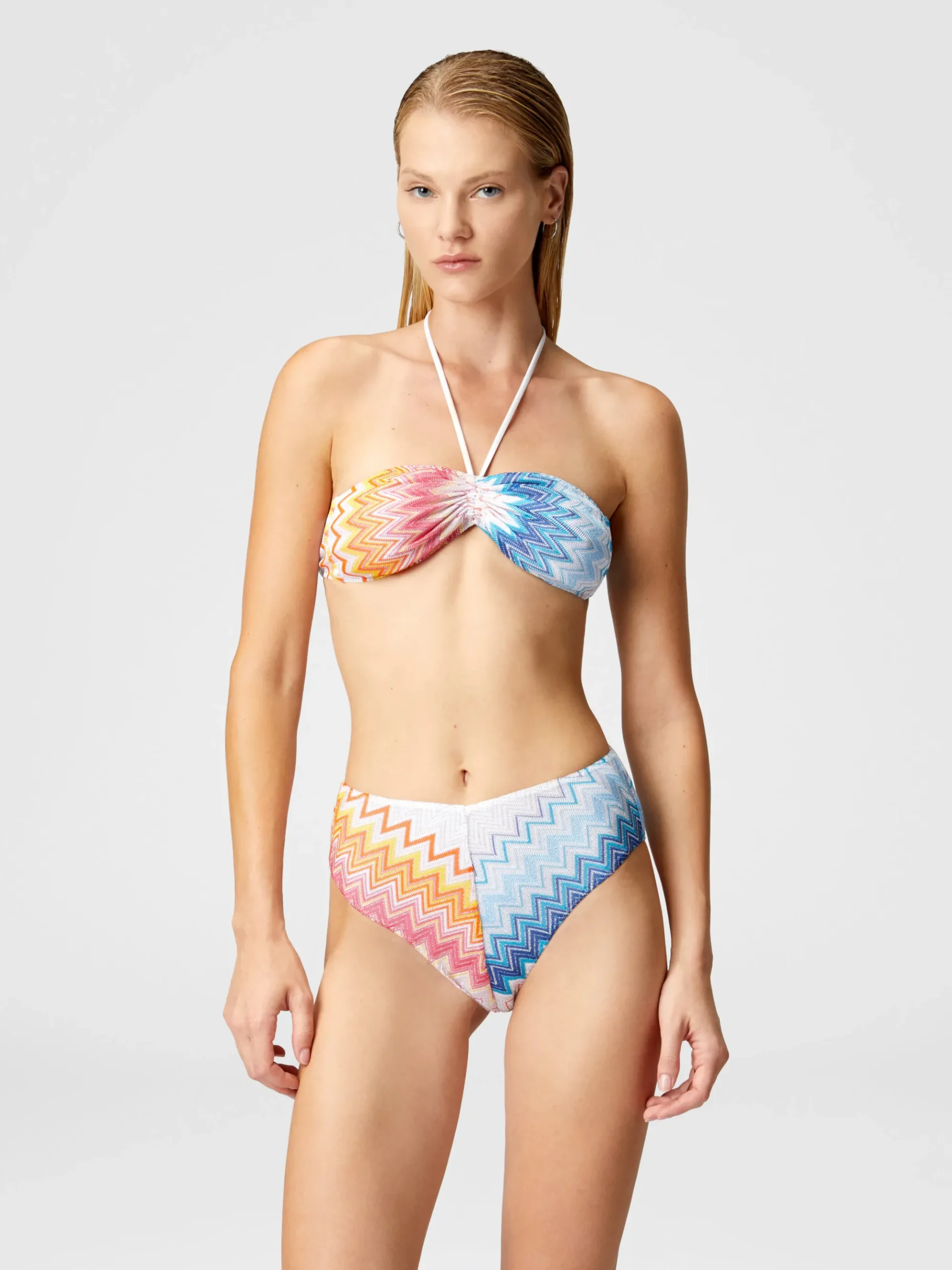 Bikini bandeau en viscose mélangée lamé zigzag