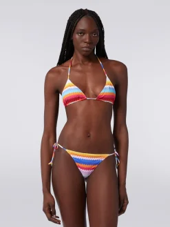 Bikini en nylon extensible à imprimé à zig zag