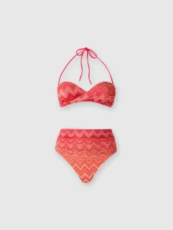 Bikini en nylon stretch lamé zigzag avec bas haut