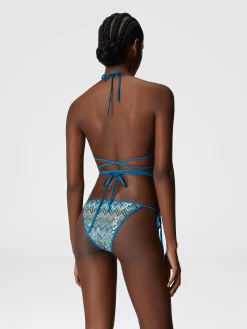 Bikini en viscose lamé zig zag avec paillettes et dentelle à tresser