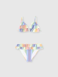 Bikini triangle avec imprimé à carreaux et volants
