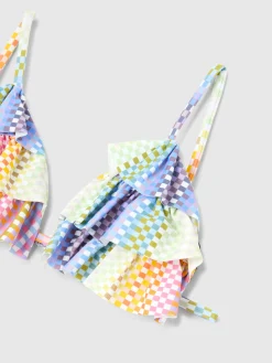 Bikini triangle avec imprimé à carreaux et volants