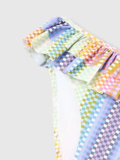 Bikini triangle avec imprimé à carreaux et volants