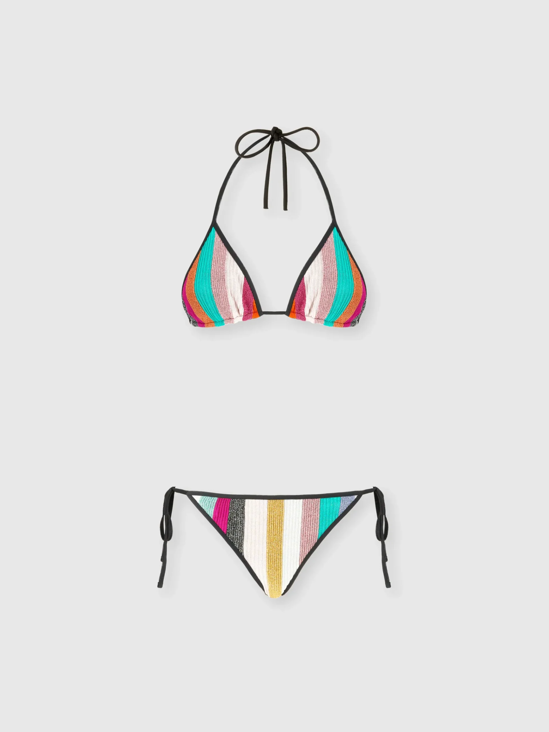 Bikini triangle en maille côtelée rayée lamée