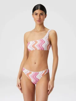 Bikini une épaule en viscose mélangée à chevrons avec lurex
