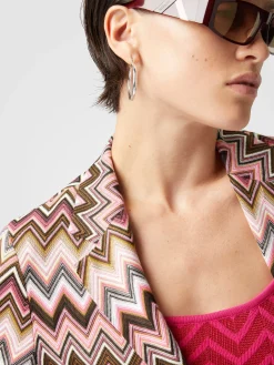 Blazer à simple boutonnage en coton et viscose zigzag