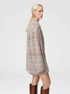 Blazer croisé à carreaux bouclés à sequins