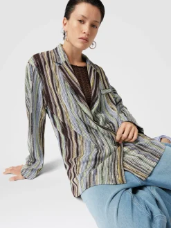 Blazer croisé en viscose flammée lamée rayée