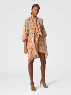 Blouse asymétrique en coton et soie mélangés imprimés