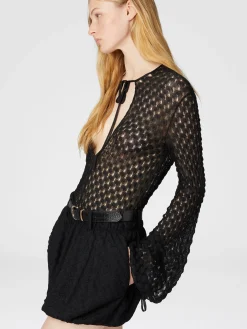 Blouse avec décolleté en V à manches longues en dentelle