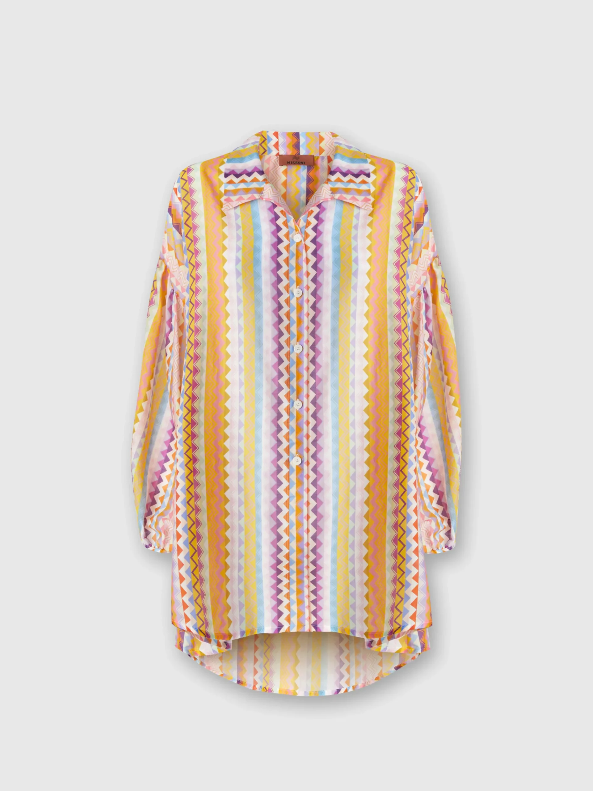 Blouse oversize en soie et coton à imprimé zig-zag