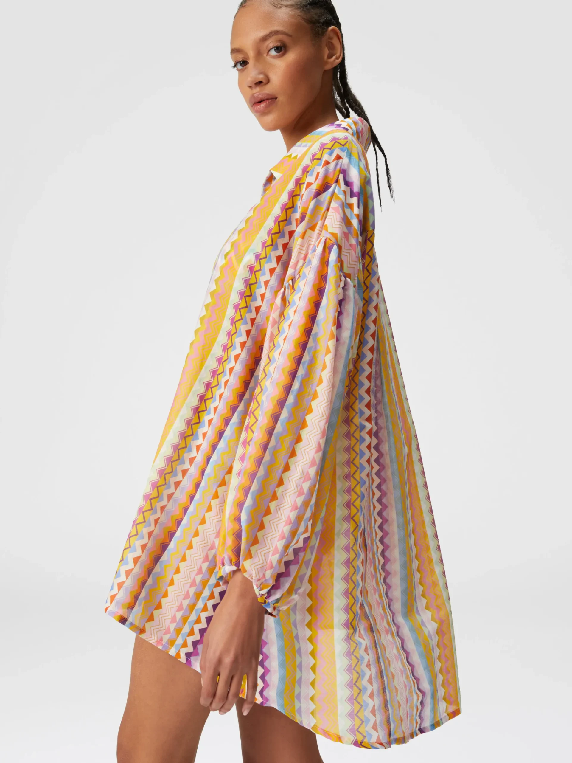 Blouse oversize en soie et coton à imprimé zig-zag