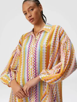 Blouse oversize en soie et coton à imprimé zig-zag