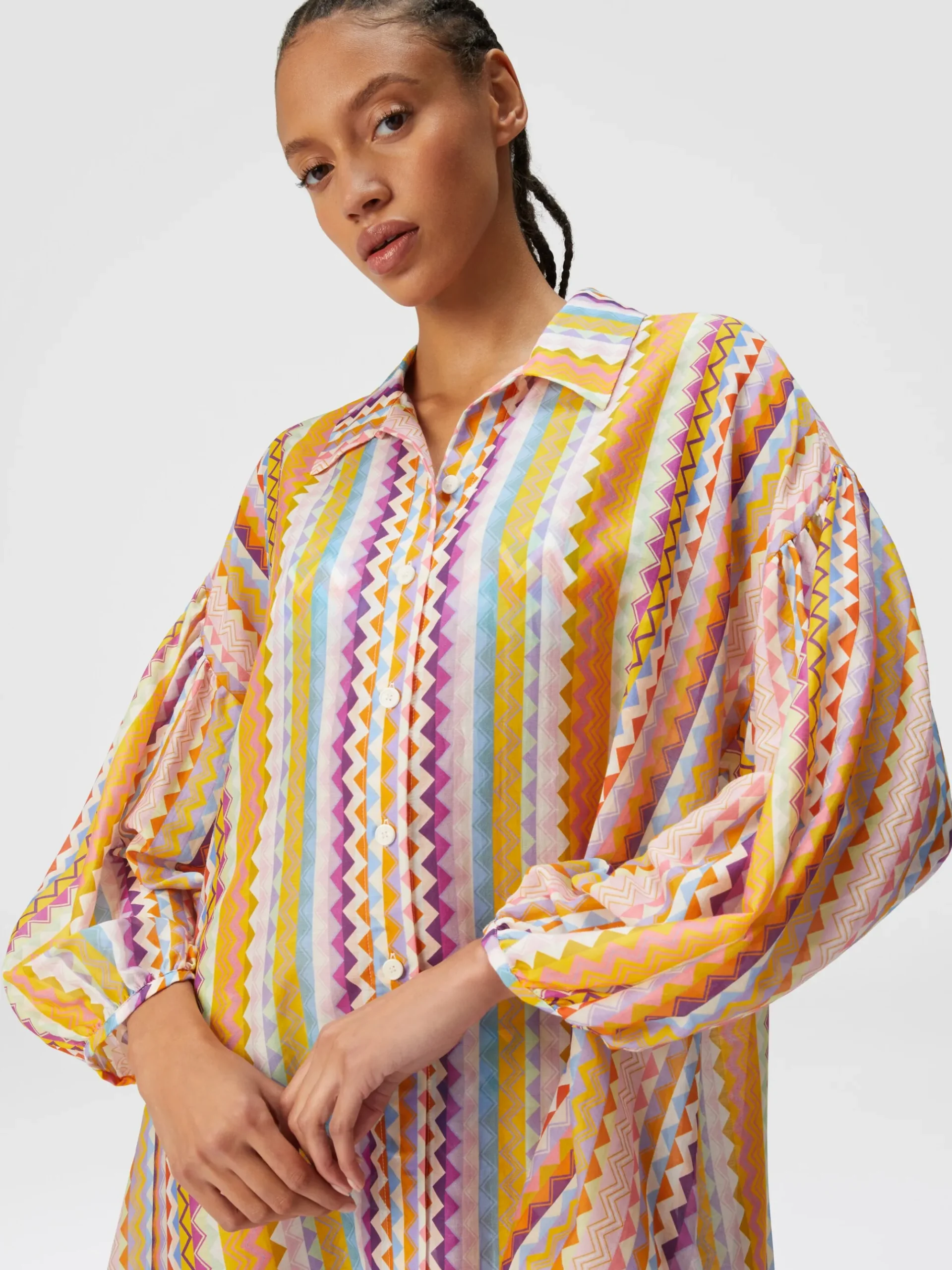 Blouse oversize en soie et coton à imprimé zig-zag