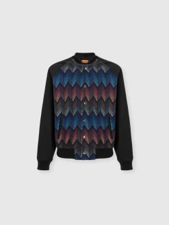 Blouson aviateur en coton mélangé avec empiècement en maille zigzag