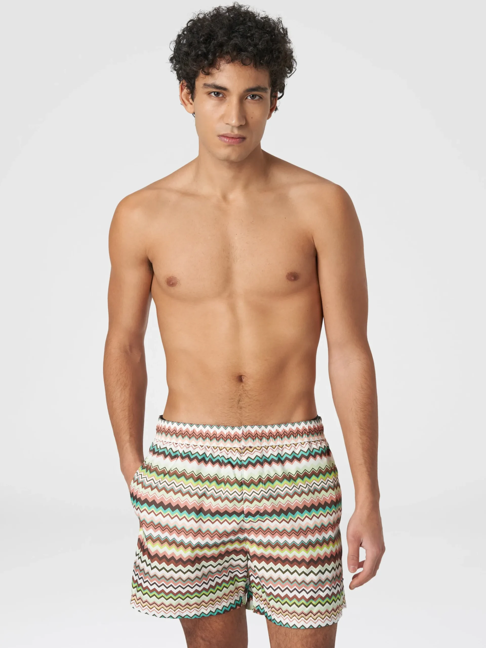 Boxer de bain en nylon à imprimé zig zag