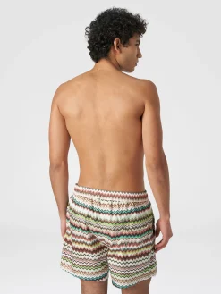 Boxer de bain en nylon à imprimé zig zag
