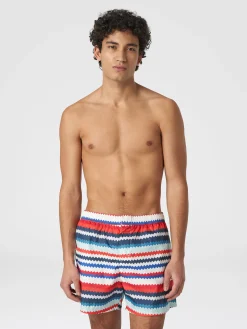 Boxer de bain en nylon à imprimé micro zig zag