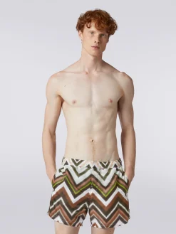 Boxer de bain en nylon avec motif macro zig zag dégradé