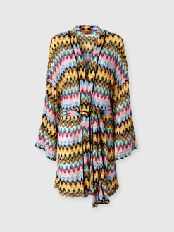 Cache-kimono en dentelle de viscose lamée avec ceinture