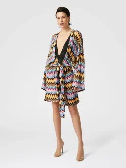 Cache-kimono en dentelle de viscose lamée avec ceinture