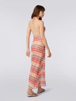 Cache-maillot long en tulle de viscose à chevrons