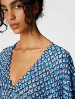 Caftan à motif coquillage lamé de viscose avec manches chauve-souris