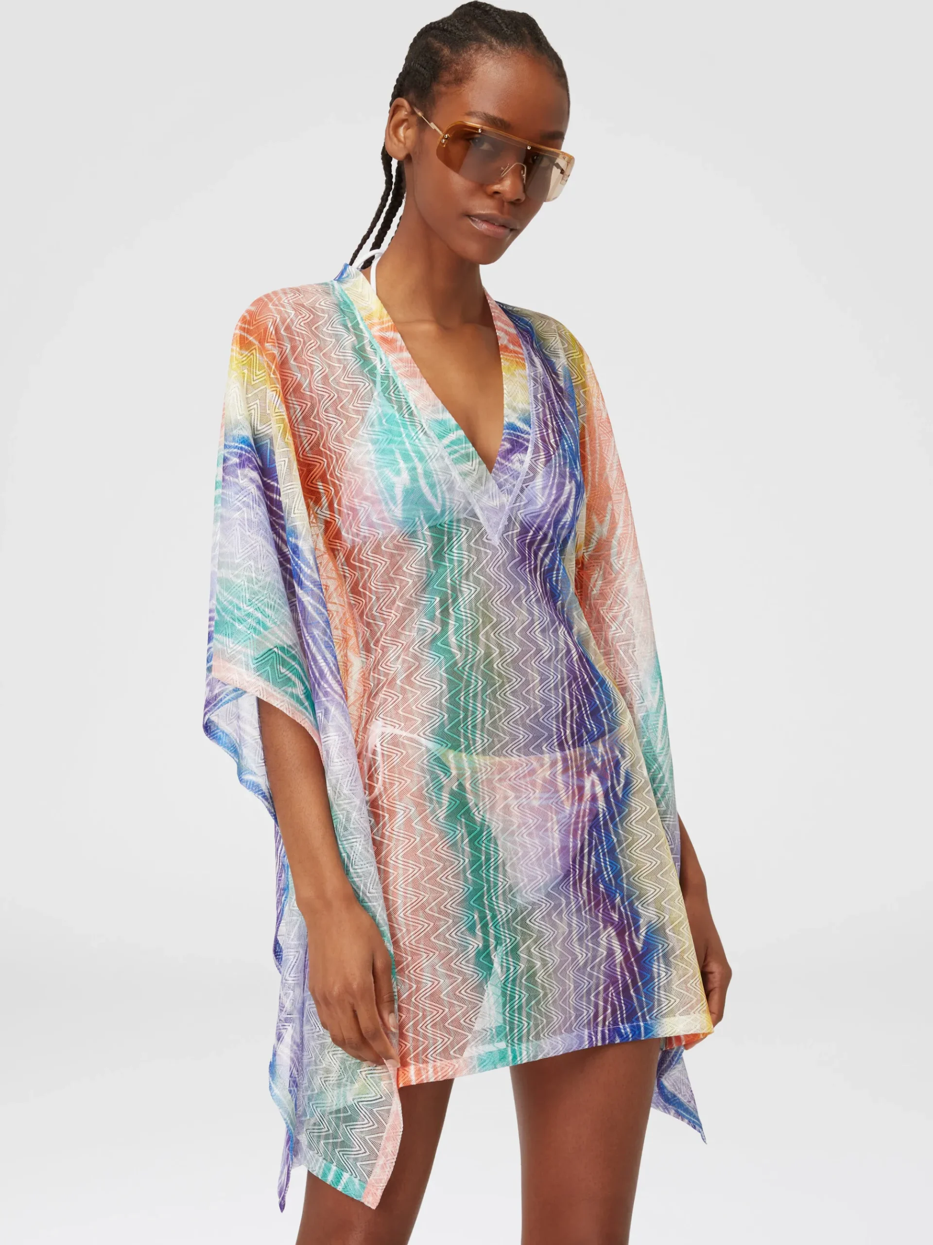 Caftan court à imprimé tie and dye