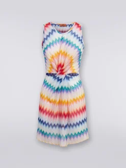 Caftan court avec encolure chiffon et imprimé à zig zag