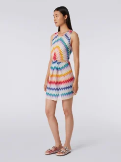 Caftan court avec encolure chiffon et imprimé à zig zag