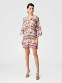 Caftan court couvrant en dentelle de viscose lamée