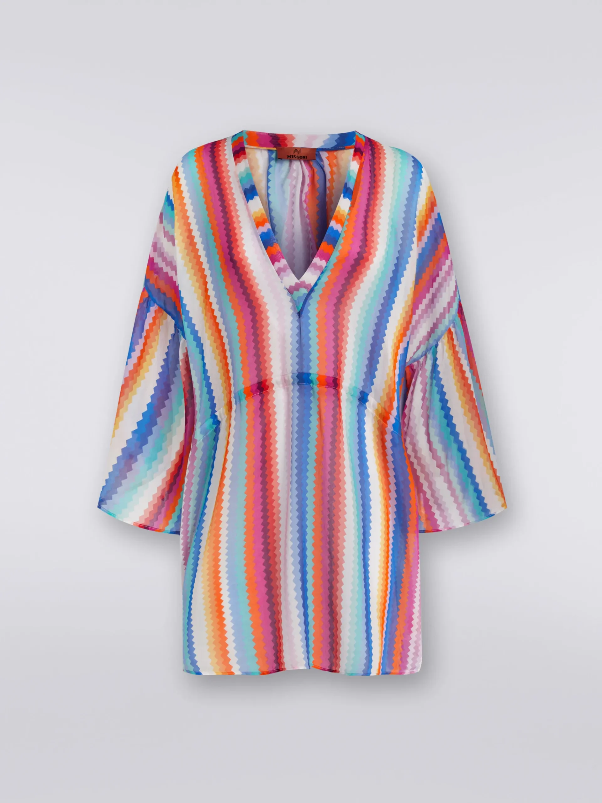 Caftan court en coton et soie à zig zag