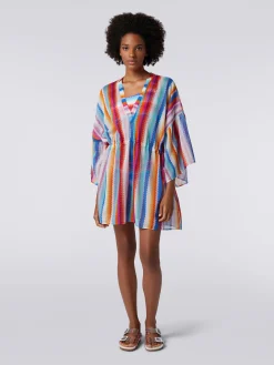 Caftan court en coton et soie à zig zag
