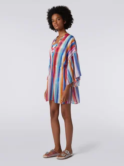 Caftan court en coton et soie à zig zag