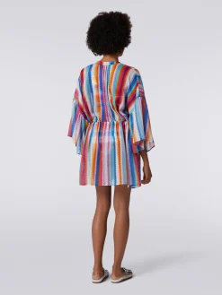 Caftan court en coton et soie à zig zag