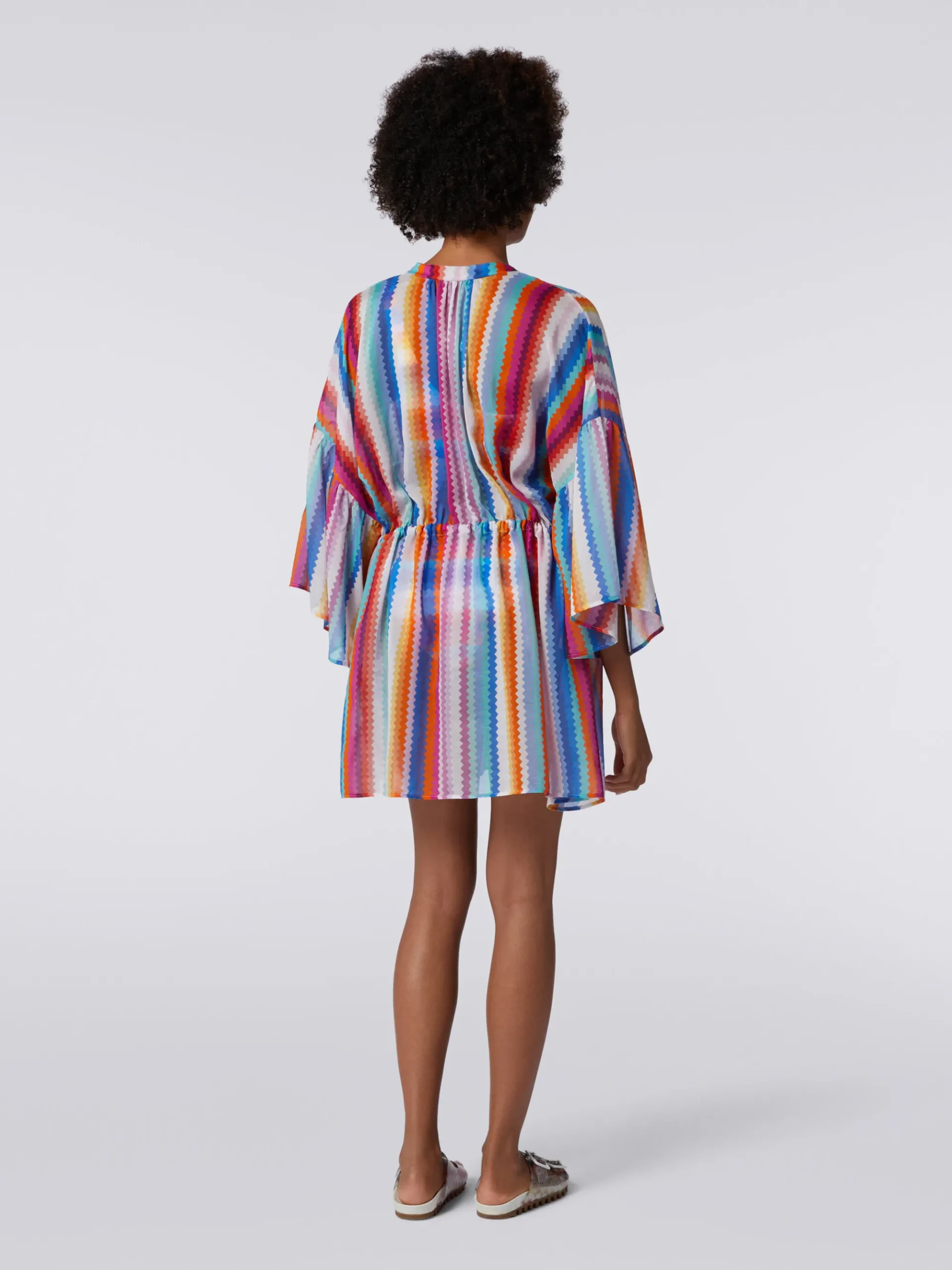 Caftan court en coton et soie à zig zag