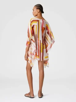 Caftan court en soie imprimée à manches larges