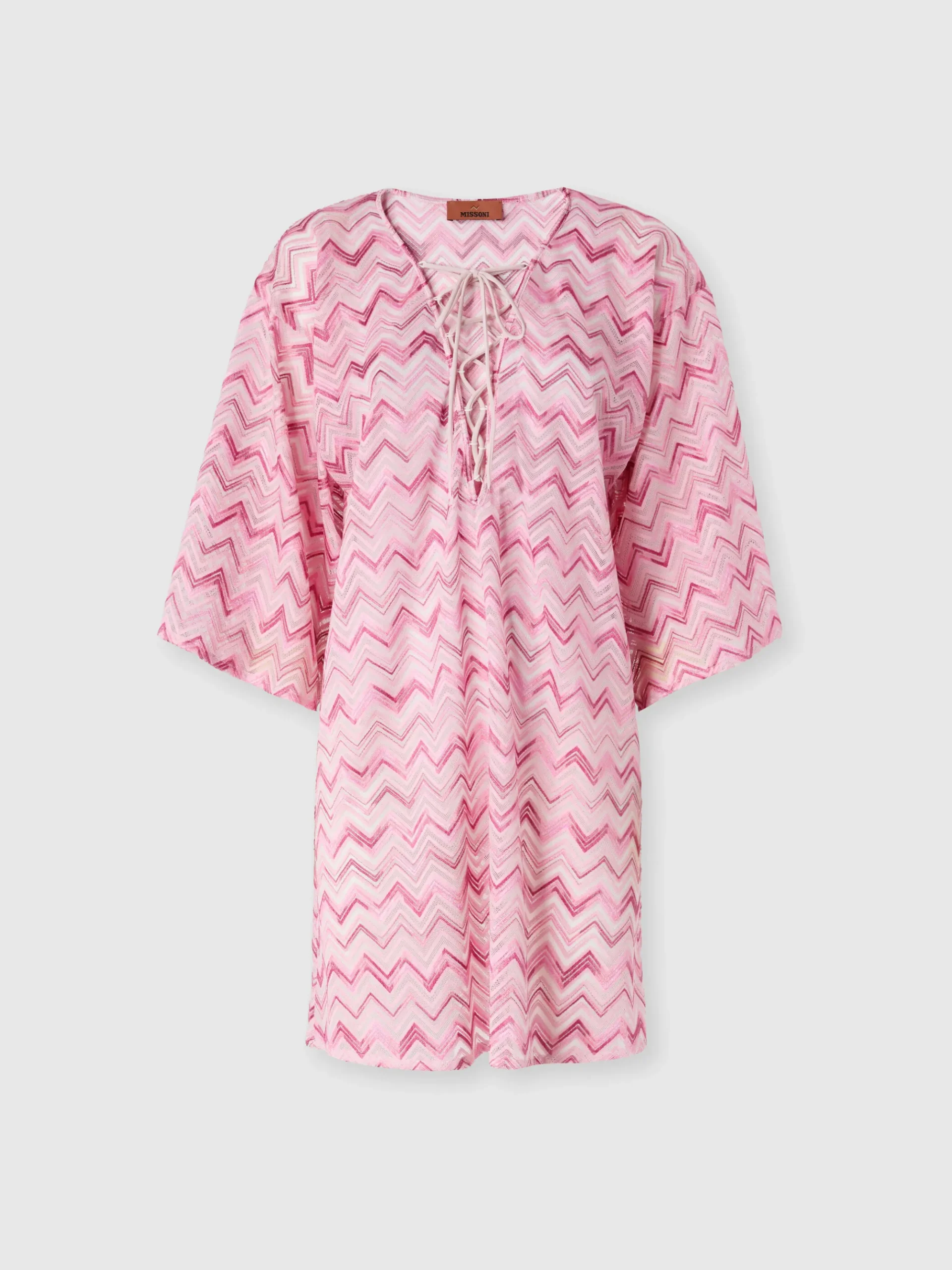 Caftan court en tulle de viscose mélangée avec zigzag flammé