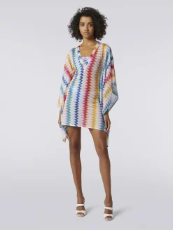 Caftan court en viscose à zig zag avec lurex