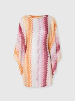 Caftan court en viscose lamée mélangée zigzag avec manches chauve-souris