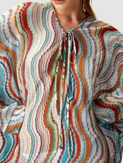 Caftan couvrant à manches longues avec motif vague lamé