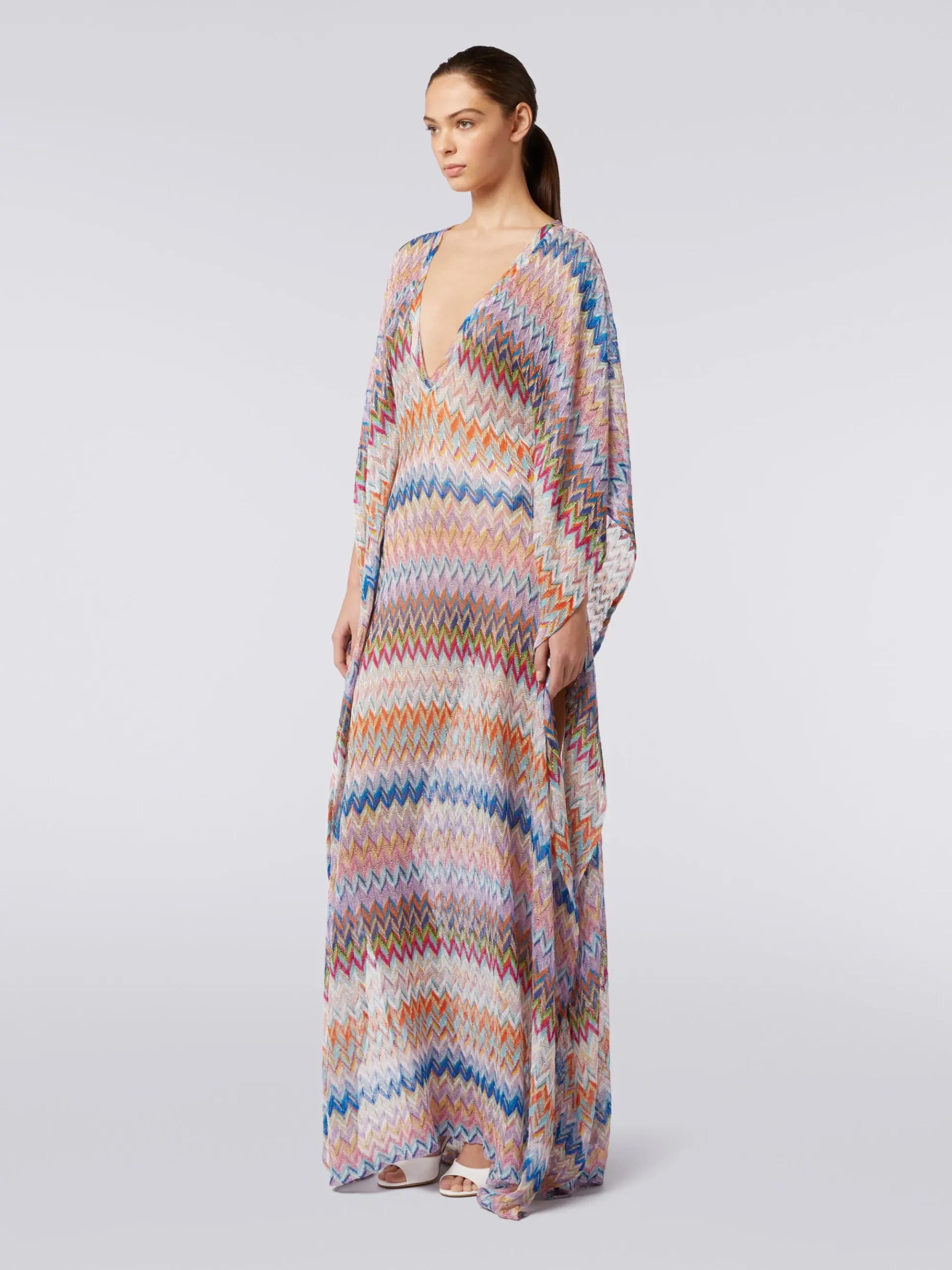 Caftan long avec encolure en V et lurex
